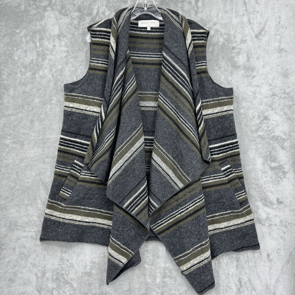 Gharani Strok Sweater Vest Womens XL Cardigan Wool Western Waterfall Striped